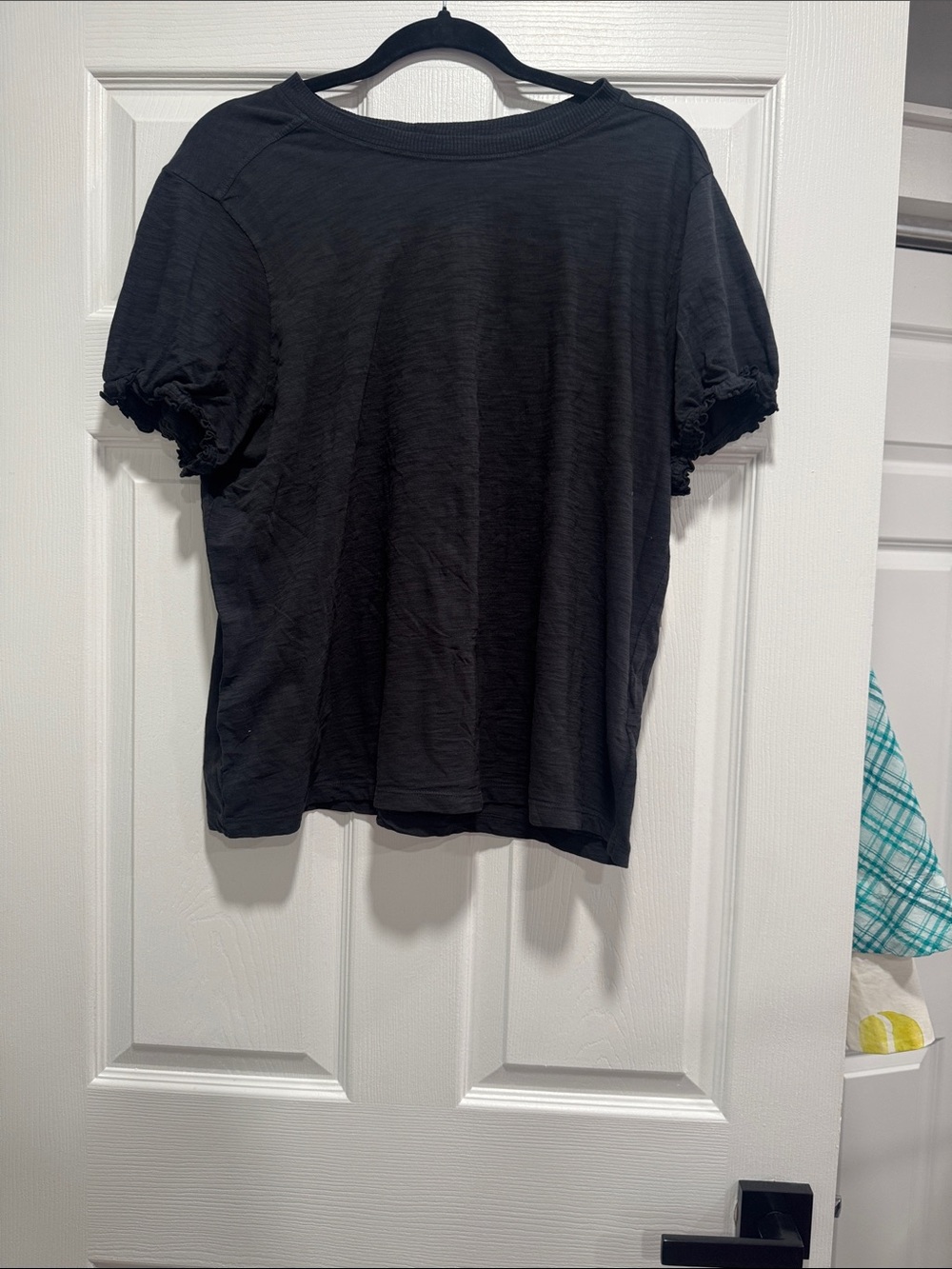Anthropologie Black Short-Sleeve Ruffle Sleeve Tee